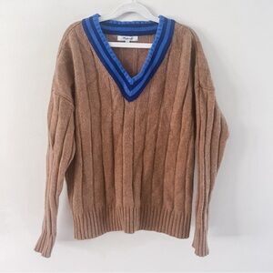 Madewell Brown Sweater with Blue Trim